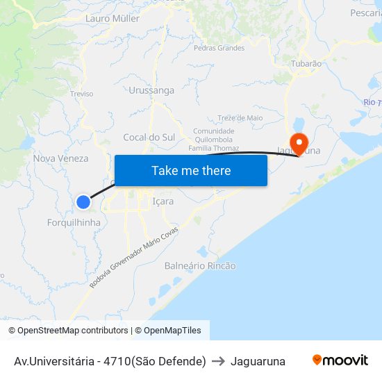 Av.Universitária - 4710(São Defende) to Jaguaruna map