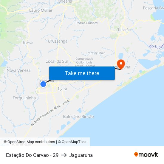 Estação Do Carvao - 29 to Jaguaruna map