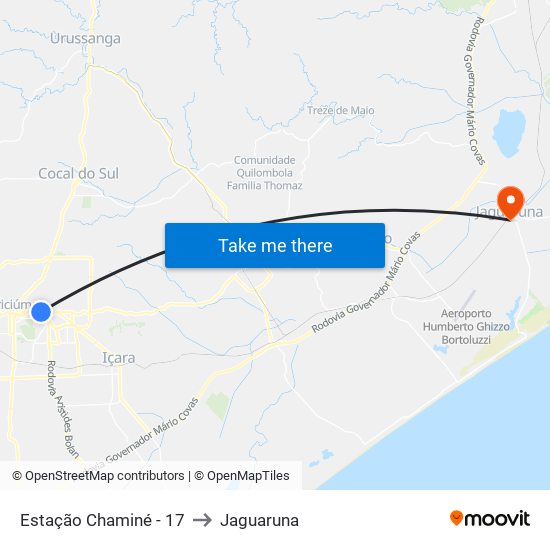 Estação Chaminé - 17 to Jaguaruna map