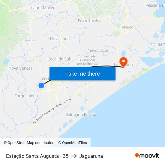 Estação Santa Augusta - 35 to Jaguaruna map