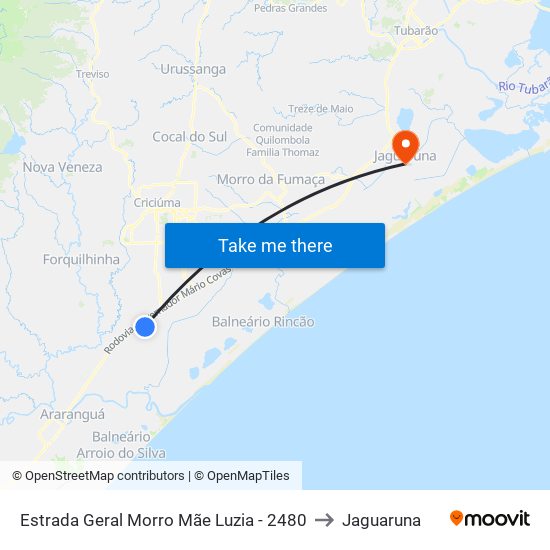 Estrada Geral Morro Mãe Luzia - 2480 to Jaguaruna map