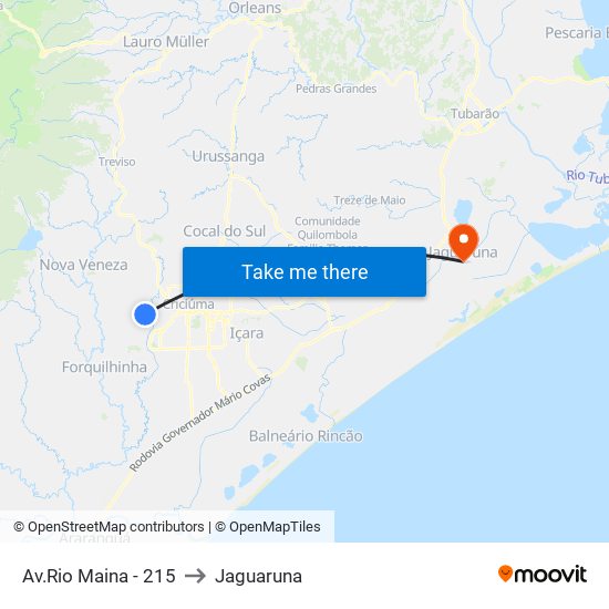 Av.Rio Maina - 215 to Jaguaruna map