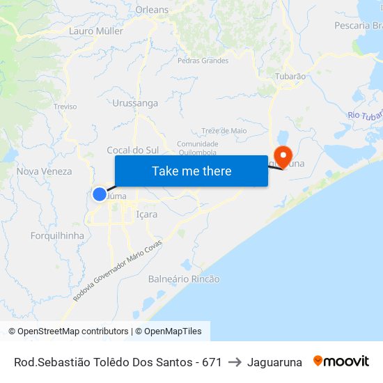 Rod.Sebastião Tolêdo Dos Santos - 671 to Jaguaruna map