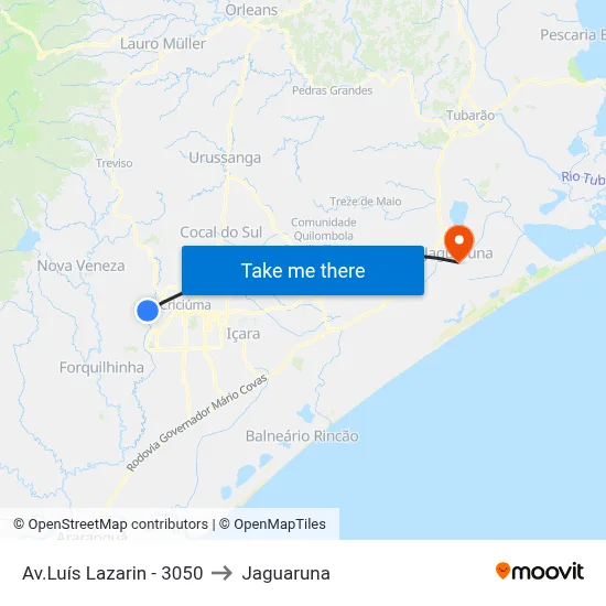 Av.Luís Lazarin - 3050 to Jaguaruna map