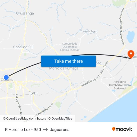 R.Hercílio Luz - 950 to Jaguaruna map