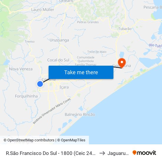 R.São Francisco Do Sul - 1800 (Ceic 24hs) to Jaguaruna map