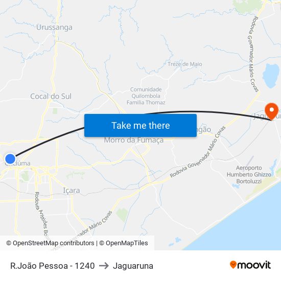 R.João Pessoa - 1240 to Jaguaruna map