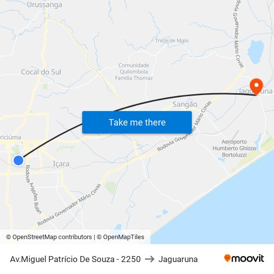 Av.Miguel Patrício De Souza - 2250 to Jaguaruna map