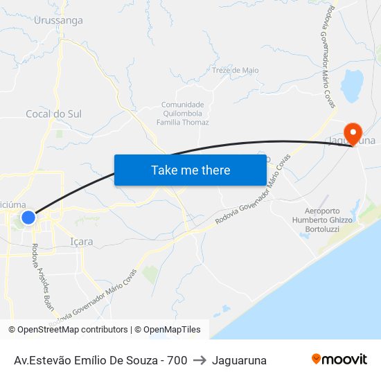 Av.Estevão Emílio De Souza - 700 to Jaguaruna map
