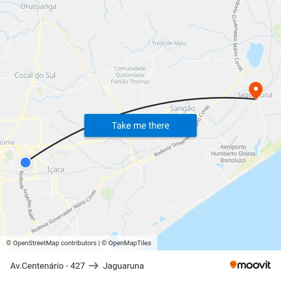 Av.Centenário - 427 to Jaguaruna map
