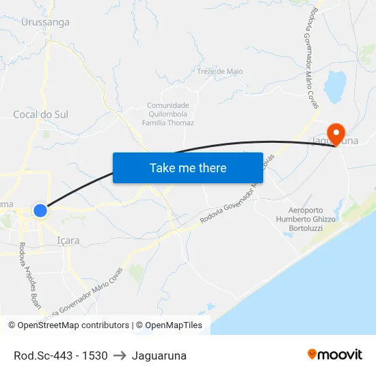 Rod.Sc-443 - 1530 to Jaguaruna map