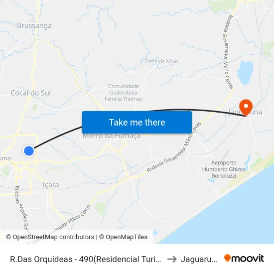 R.Das Orquídeas - 490(Residencial Turim) to Jaguaruna map