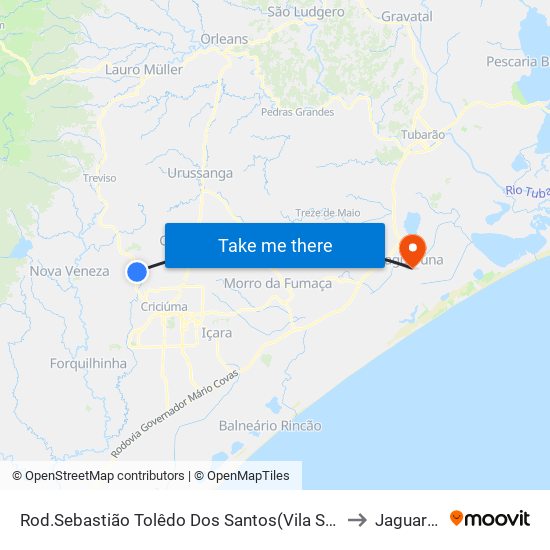 Rod.Sebastião Tolêdo Dos Santos(Vila São Jorge) to Jaguaruna map