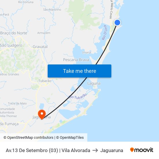 Av.13 De Setembro (03) | Vila Alvorada to Jaguaruna map