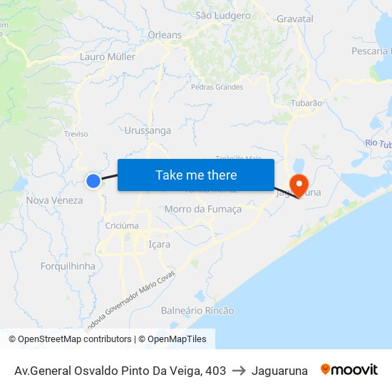 Av.General Osvaldo Pinto Da Veiga, 403 to Jaguaruna map
