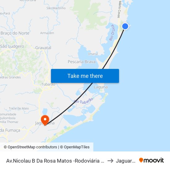 Av.Nicolau B Da Rosa Matos -Rodoviária Imbituba to Jaguaruna map