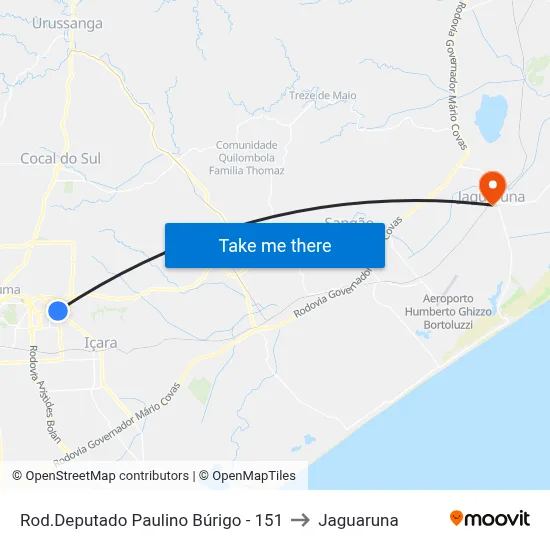 Rod.Deputado Paulino Búrigo - 151 to Jaguaruna map