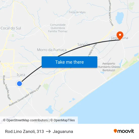 Rod.Lino Zanoli, 313 to Jaguaruna map