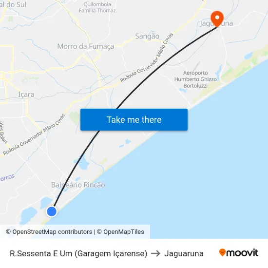 R.Sessenta E Um (Garagem Içarense) to Jaguaruna map