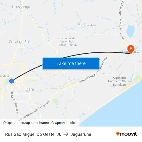 Rua São Miguel Do Oeste, 36 to Jaguaruna map