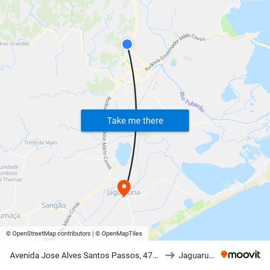 Avenida Jose Alves Santos Passos, 4714 to Jaguaruna map