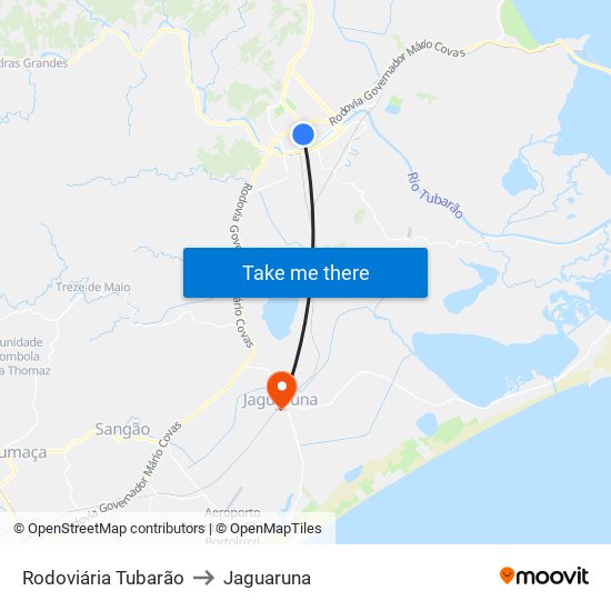 Rodoviária Tubarão to Jaguaruna map