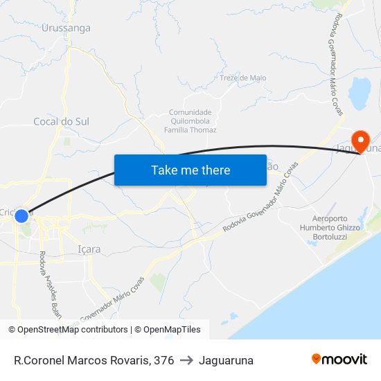 R.Coronel Marcos Rovaris, 376 to Jaguaruna map