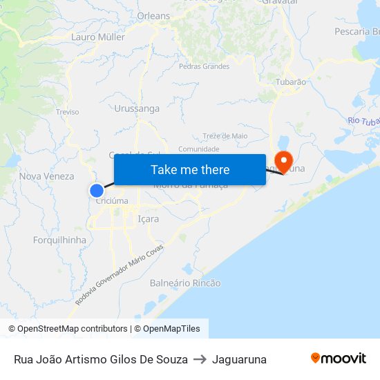 Rua João Artismo Gilos De Souza to Jaguaruna map