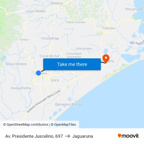 Av. Presidente Juscelino, 697 to Jaguaruna map