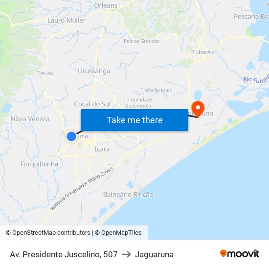 Av. Presidente Juscelino, 507 to Jaguaruna map