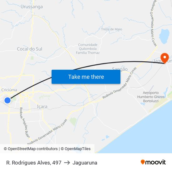 R. Rodrigues Alves, 497 to Jaguaruna map