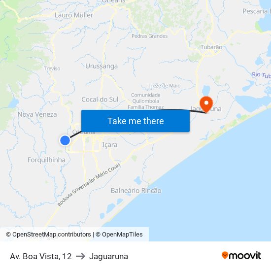Av. Boa Vista, 12 to Jaguaruna map