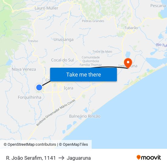 R. João Serafim, 1141 to Jaguaruna map