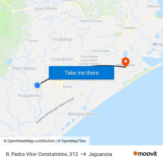 R. Pedro Vitor Constatntino, 312 to Jaguaruna map