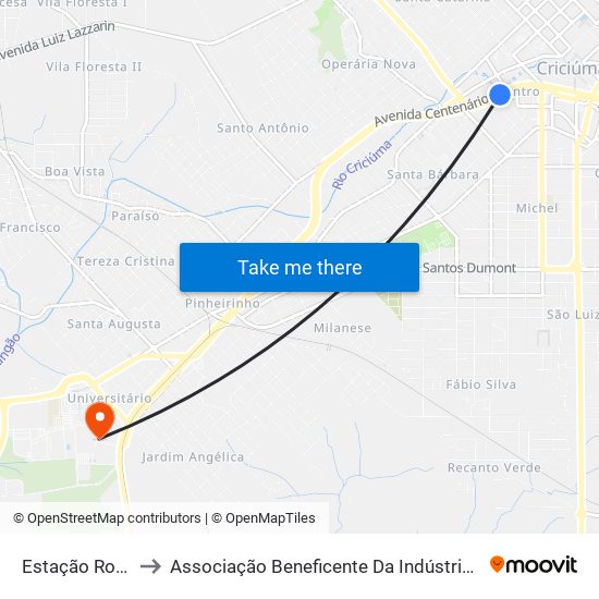 Estação Rodoviaria - 11 to Associação Beneficente Da Indústria Carbonífera De Santa Catarina map