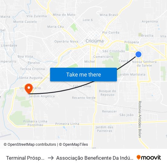 Terminal Próspera Criciúma(Tpro) to Associação Beneficente Da Indústria Carbonífera De Santa Catarina map