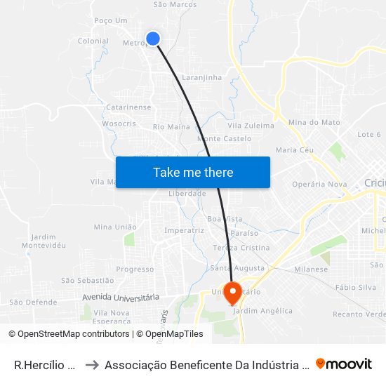 R.Hercílio Pirola - 500 to Associação Beneficente Da Indústria Carbonífera De Santa Catarina map