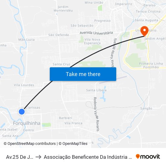 Av.25 De Julho - 800 to Associação Beneficente Da Indústria Carbonífera De Santa Catarina map