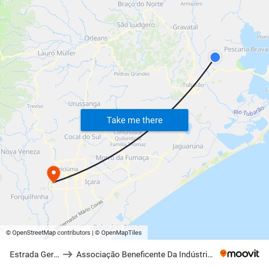 Estrada Geral | Ilhotinha to Associação Beneficente Da Indústria Carbonífera De Santa Catarina map
