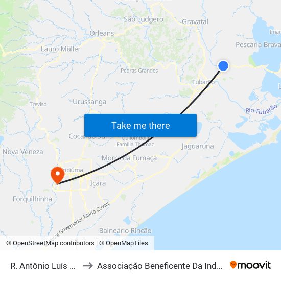 R. Antônio Luís Bitencourt | Ilhotinha to Associação Beneficente Da Indústria Carbonífera De Santa Catarina map