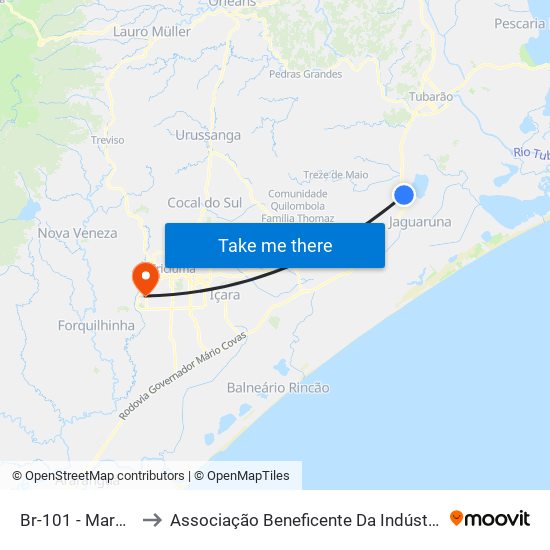 Br-101 - Marginal Jaguaruna to Associação Beneficente Da Indústria Carbonífera De Santa Catarina map