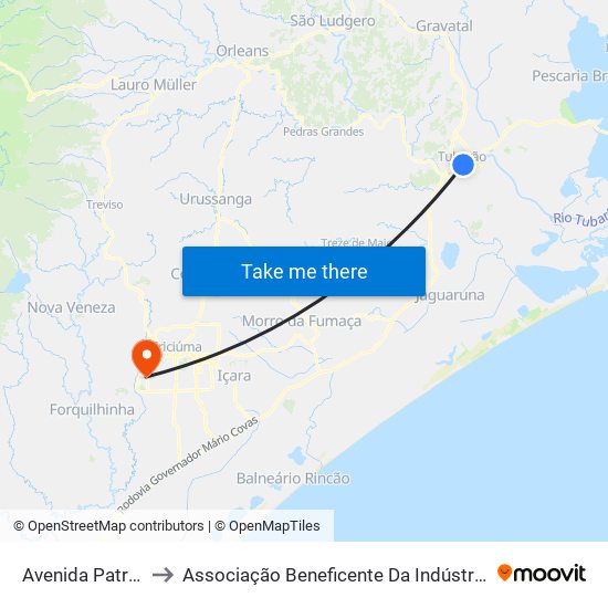 Avenida Patrício Lima, 986 to Associação Beneficente Da Indústria Carbonífera De Santa Catarina map