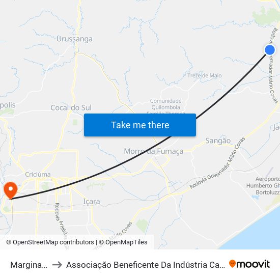 Marginal Br-101 to Associação Beneficente Da Indústria Carbonífera De Santa Catarina map