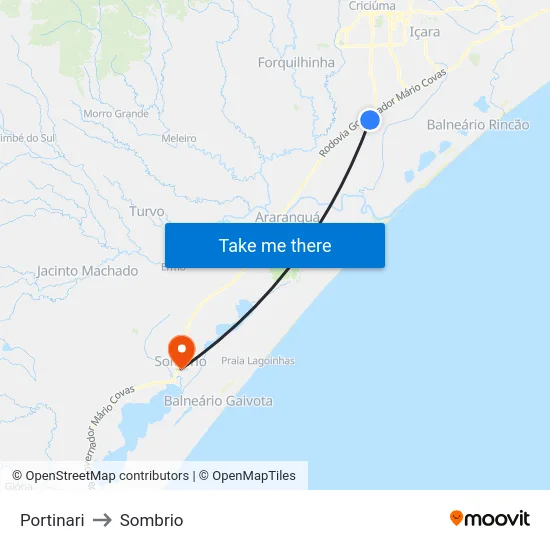 Portinari to Sombrio map