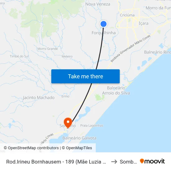 Rod.Irineu Bornhausem - 189 (Mãe Luzia Campo) to Sombrio map