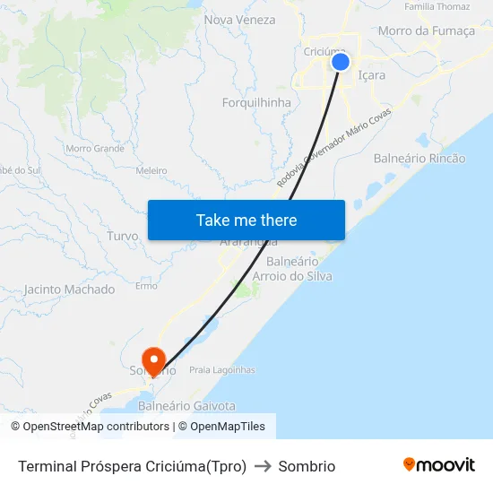 Terminal Próspera Criciúma(Tpro) to Sombrio map