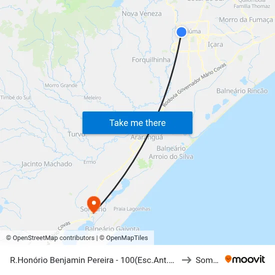 R.Honório Benjamin Pereira - 100(Esc.Ant.Milanez Neto) to Sombrio map