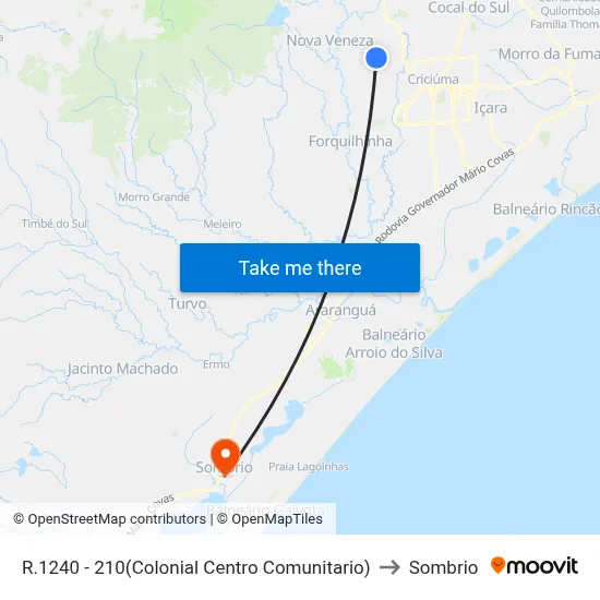 R.1240 - 210(Colonial Centro Comunitario) to Sombrio map