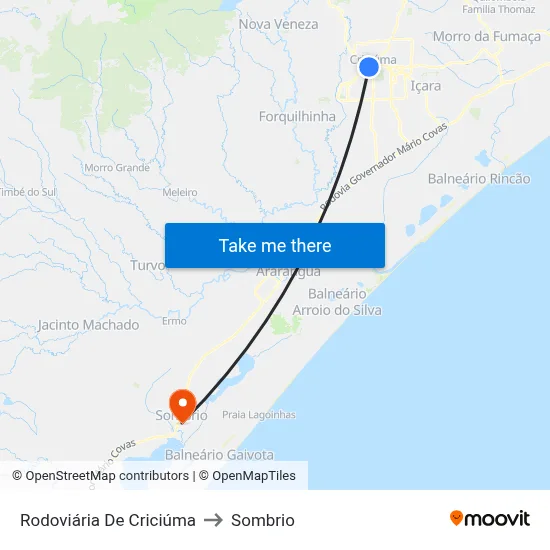 Rodoviária De Criciúma to Sombrio map