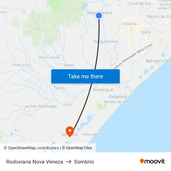 Rodoviaria Nova Veneza to Sombrio map